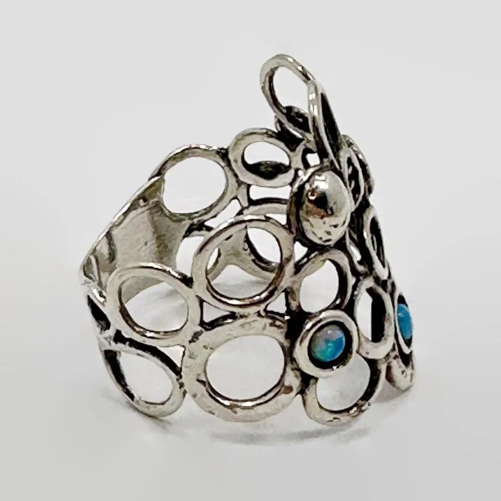 Opal Ring, Sterling Silver, Modern, Contemporary, Vintage, Size 7 1/2, Unique